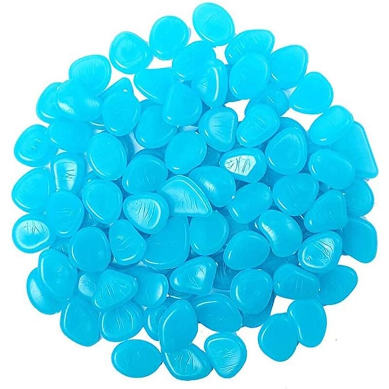 Memkey - 200 Stück mehrfarbige Aquarium-Lichtkiesel, fluoreszierende Kieselsteine für Wege, Außendekoration, Aquarium, Garten (blau)