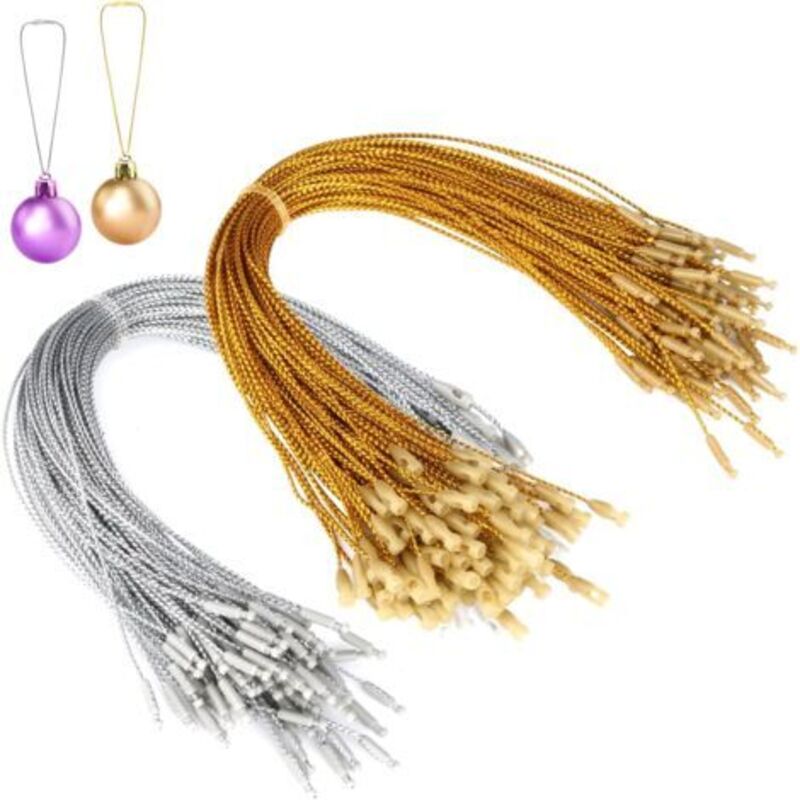200 Stück Weihnachtsschnur, Ornamente-Aufhänger-Kordeln für Weihnachtsbaum-Partybedarf (Gold, Silber)