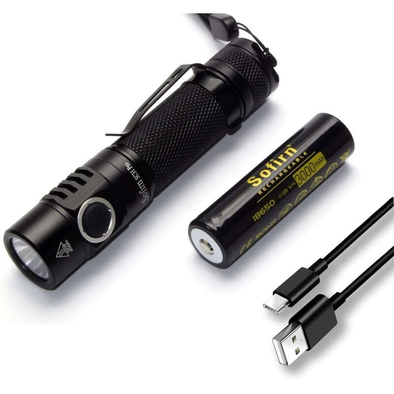 2000 Lumen LED-Taschenlampe, leistungsstarke, per USB aufladbare SST40 EDC-Taschenlampe mit 18650-Akku, Anduril-Benutzeroberfläche