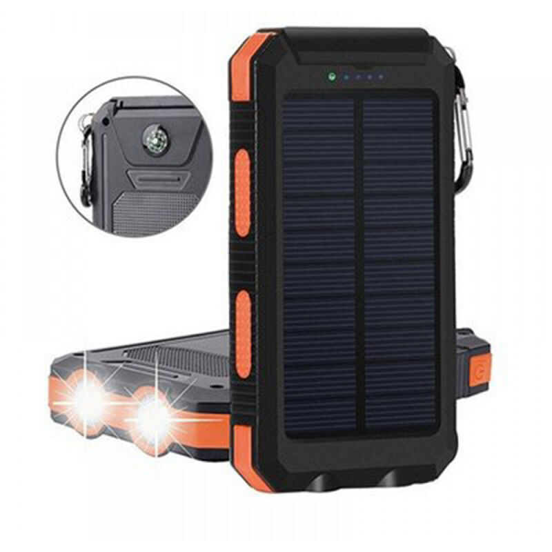20000 mAh Solar-Powerbank, tragbare wasserdichte Powerbank mit Doppelscheinwerfern und schwarzen Kanten, Blau