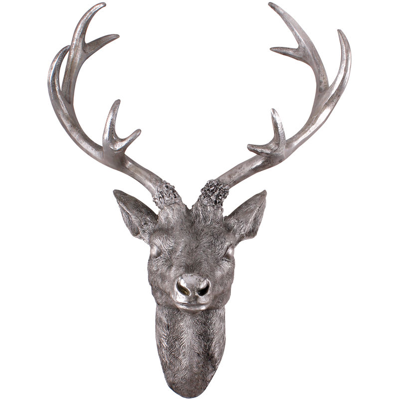 Hirschgeweih 10 Ender - Wand Deko in Silber Optik 61x50 cm - Hirschkopf Skulptur Jagd Geweih