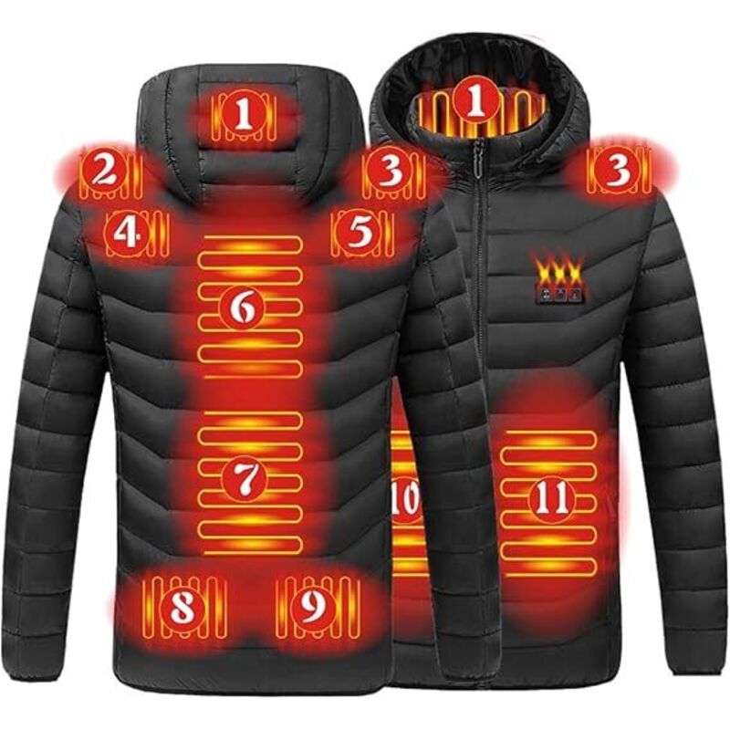 2024 USB-Heizjacke, Daunenjacke, elektrisch beheizter Mantel für Herren und Damen, waschbar, mit 4 Heizstufen und 11/15/19/21 Heizzonen zum
