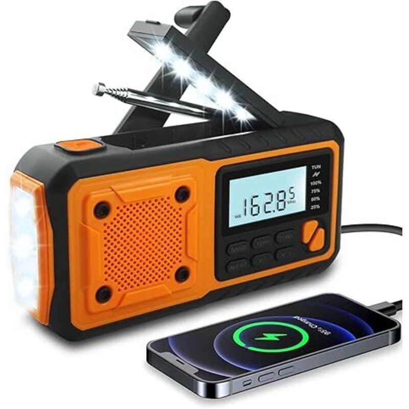 2025 Neues Notfallradio, 4000mAh Power Bank Solar Hand Kurbel Radio, AM/FM/WB/NOAA und Alarm Portable Wetter Radio, Multifunktionale SOS Alarm
