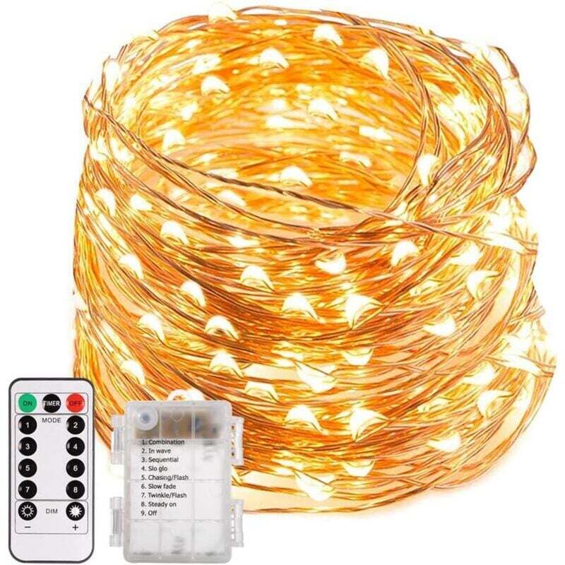 20M 200 led Lichterkette, Kupferdraht Lichterkette Batteriebetrieben mit Fernbedienung für Karneval Geburtstagsfeier Hochzeit Garten IP65 - Warmweiß