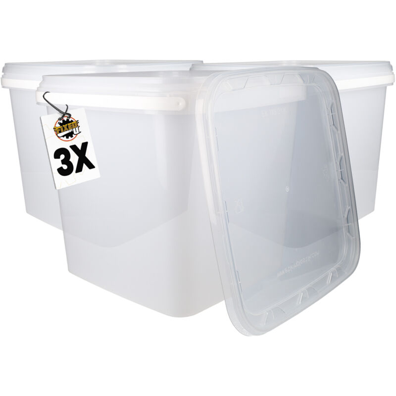 Fixedbyu - 3x Kunststoffeimer mit Deckel, pp, eckig, transparent 8,8 l
