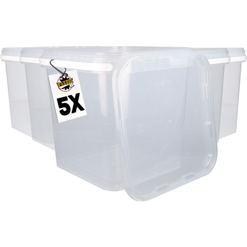 5x Kunststoffeimer mit Deckel, PP, eckig, transparent 8,8 L