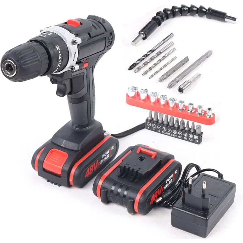 21-V-Akkuschrauber-Satz, mit 2 Akkus und Ladegerät, Akkuschrauber, Akkuschrauber, Akkubohrer, 25-28 Nm, für Haus und Garten, Heimwerkerprojekt