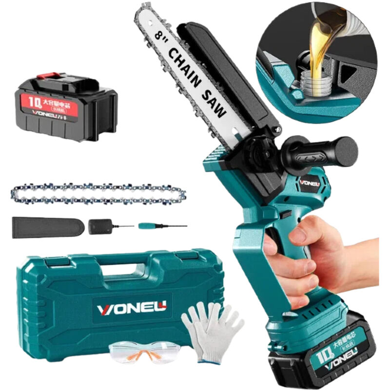 Mini 21V 650W Akku-Kettensäge - Kompatibel mit Makita-Akkus - Akku-Kettensäge - Akkubetriebene Astsäge für Garten- und Heimwerkerprojekte (1 Akku, 1