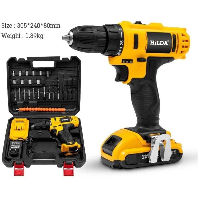 21V Akkuschrauber, 2 Geschwindigkeiten, batteriebetriebene Bohrmaschine, , 24 Zubehörteile inklusive