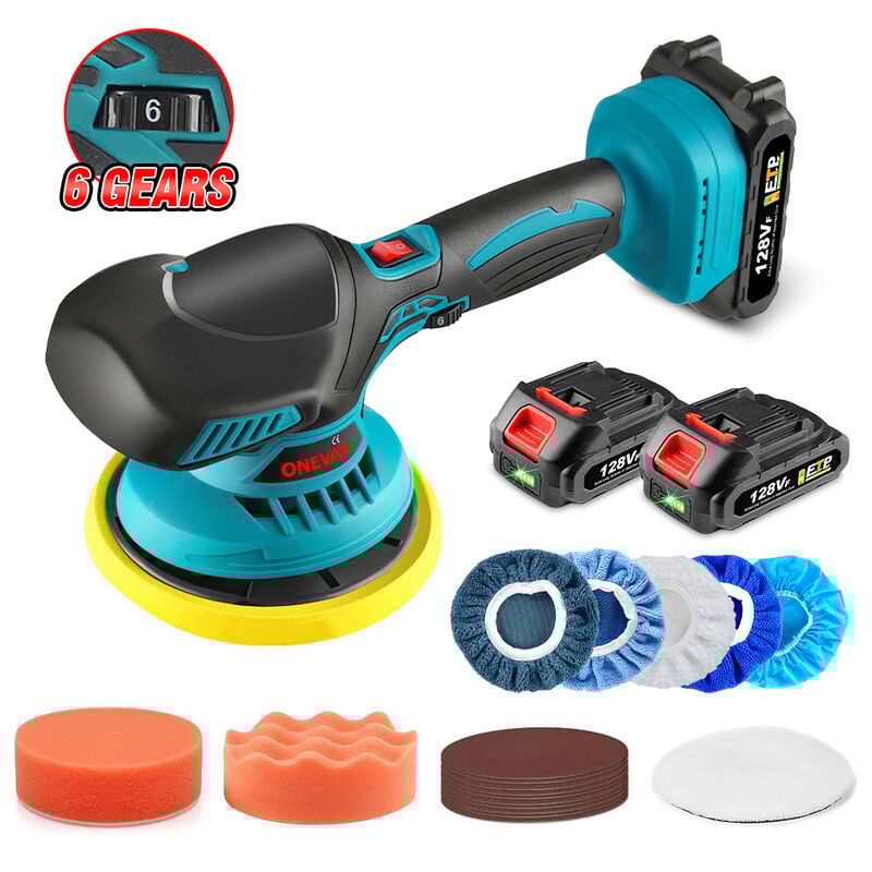 21V Elektrische Exzenter-Poliermaschine - Ø150mm 7000rpm Einstellbare Polierwerkzeuge mit 2 Batterie