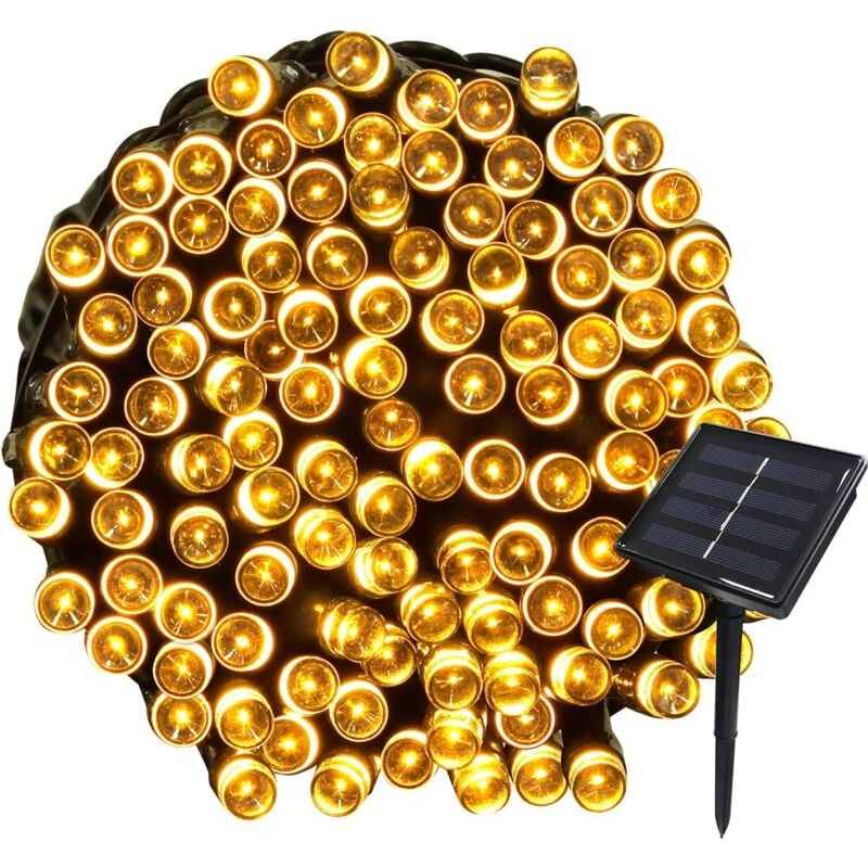 22 m Solar-Lichterkette, 200 LEDs, 8 Lichterketten, ideal für Party, Hochzeit, Geburtstag und Garten im Freien (warmweiß, 1 Stück)