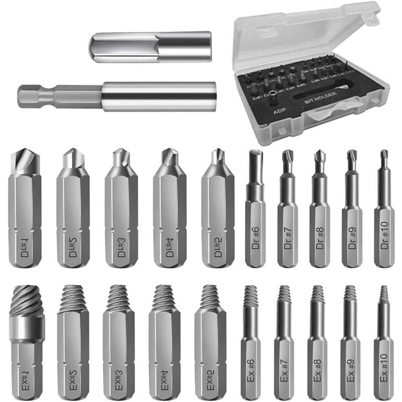 Tinor - 22-teiliger Ausdreher für beschädigte Schrauben, Ausdreher für beschädigte Schrauben, HSS-Bolzenentferner-Set mit magnetischem Bithalter und