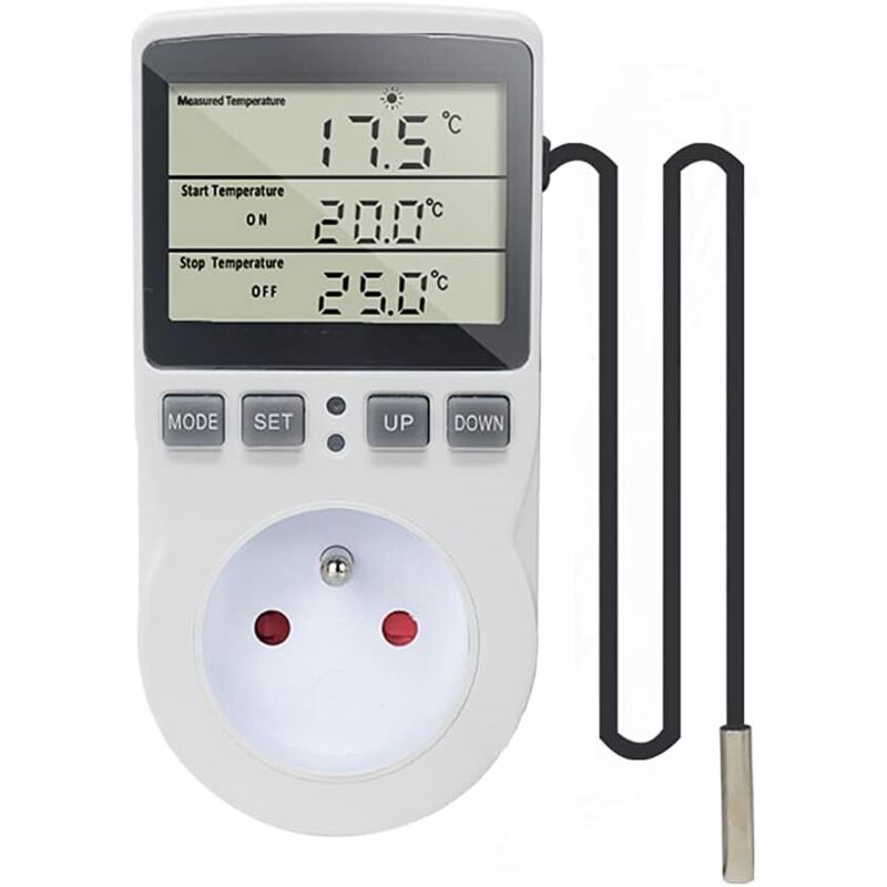 220 V Digitaler Temperaturregler Thermostat Steckdose Heizung Kühlung mit Sonde, LCD Temperaturregler Steckdose für Kühlschrank Inkubator Gewächshaus