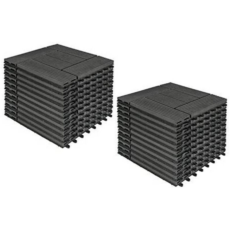 22er-Set wpc Terrassenfliesen Holzoptik Anthrazit, Premium Fliese Terrassendielen Bodenfliese mit klicksystem, Klickfliese Bodenbelag für Terrasse