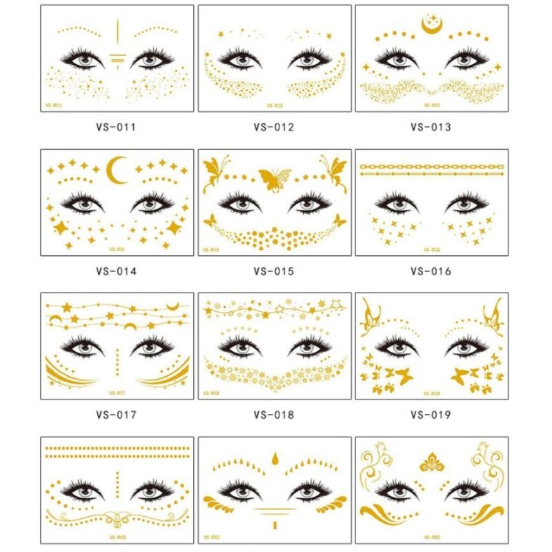23 Bögen temporäre, metallisch-goldene Glitzer-Gesichtsaufkleber, Sommersprossen, Fake-Tattoos für Frauen und Mädchen, Festivals, Halloween, Kostüme,
