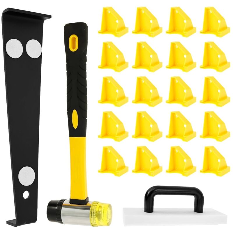 23 Stück Laminat Verlegeset, Laminat Werkzeug Set mit 20x Montagekeile, 1x Schlagklotz, 1x Auslegerhaken, 1x Doppelseitiger Hammer, Professionelle