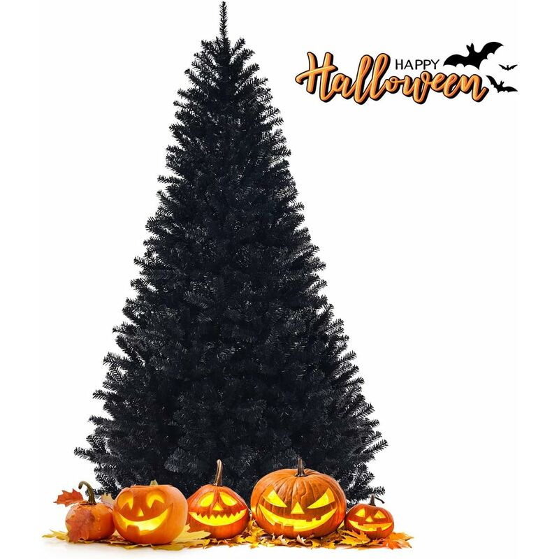 GOPLUS 230cm künstlicher Halloween-Weihnachtsbaum, PVC-Nadeln, Klappbarer Weihnachts-Tannenbaum, mit Metallstaender Schwarz