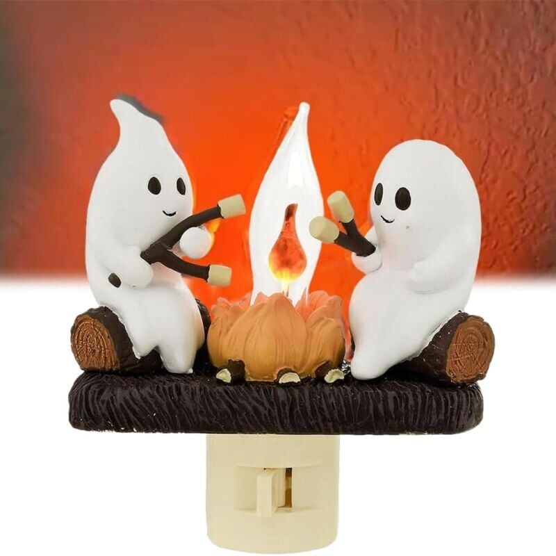 Veilleuse de feu de camp fantôme d'Halloween, veilleuse de citrouille fantôme d'Halloween au crépuscule avec lampe led, décorations de chambre