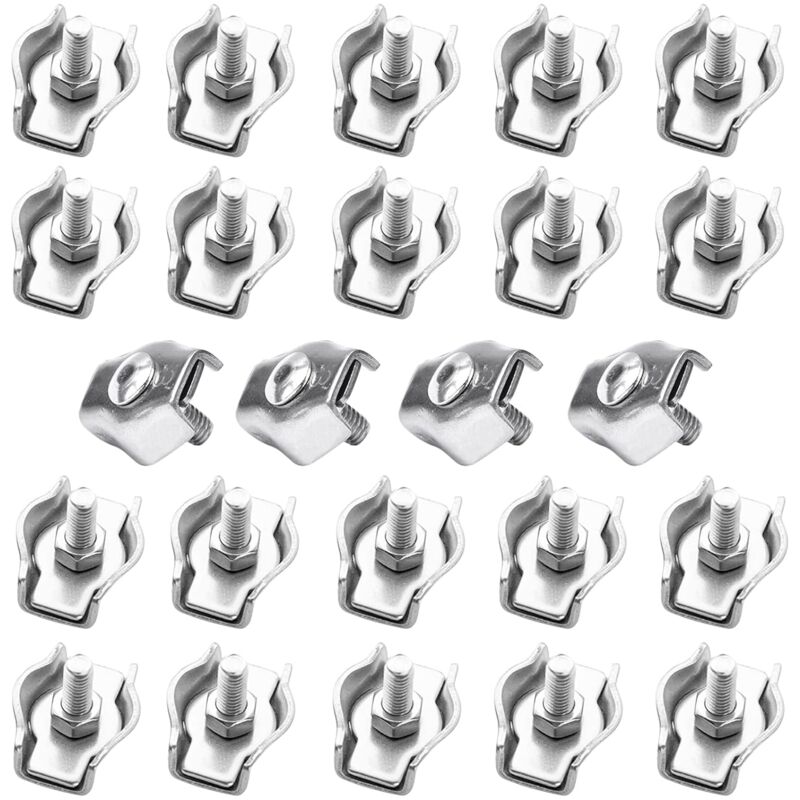 Jusch - 24 Stück Drahtseilklemme, M3-Kabelklemme, Edelstahl-Kabelklemmen für 3 mm Stahlkabel, Simplex-Klemmen für Baustellen und Schiffe