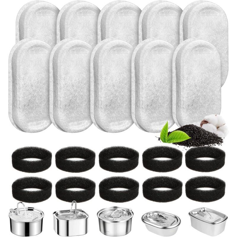 24 Stück Katzen-Wasserbrunnenfilter, Trinkbrunnenfilter, 12 Stück Kohlefilter und 12 Stück Schaumstoffschwamm für Haustier- und Katzenbrunnen