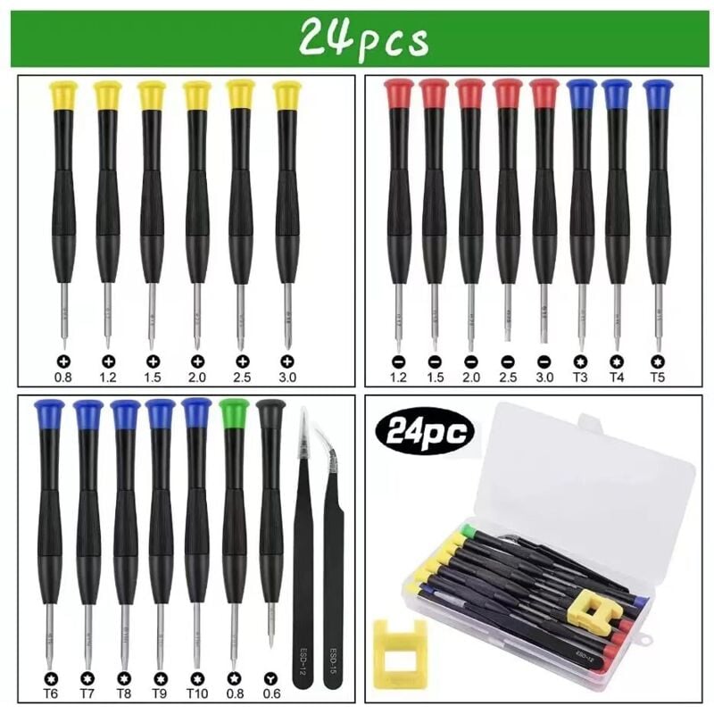 Gabrielle - 24-teiliger Mini-Schraubendreher, Präzisions-Reparaturschraubendreher für Brillen, pc, PS4, Uhren, Schmuck, Brillen, Telefon, 2