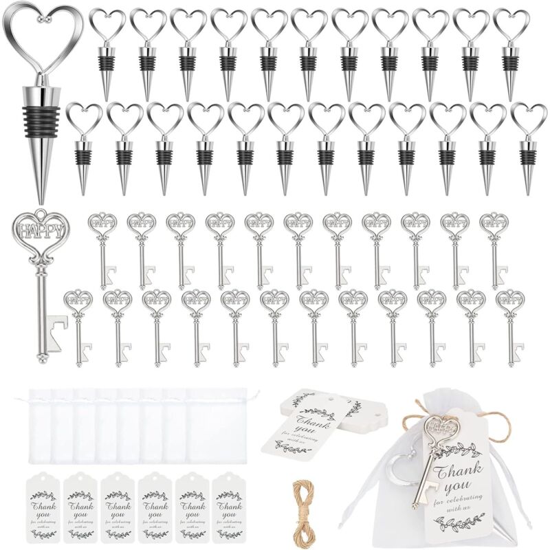 24-teiliges Flaschenöffner- und Weinverschluss-Schlüsselset, Flaschenöffner, Schlüsselanhänger, transparente Tasche, Geschenkanhänger, Geburtstag,