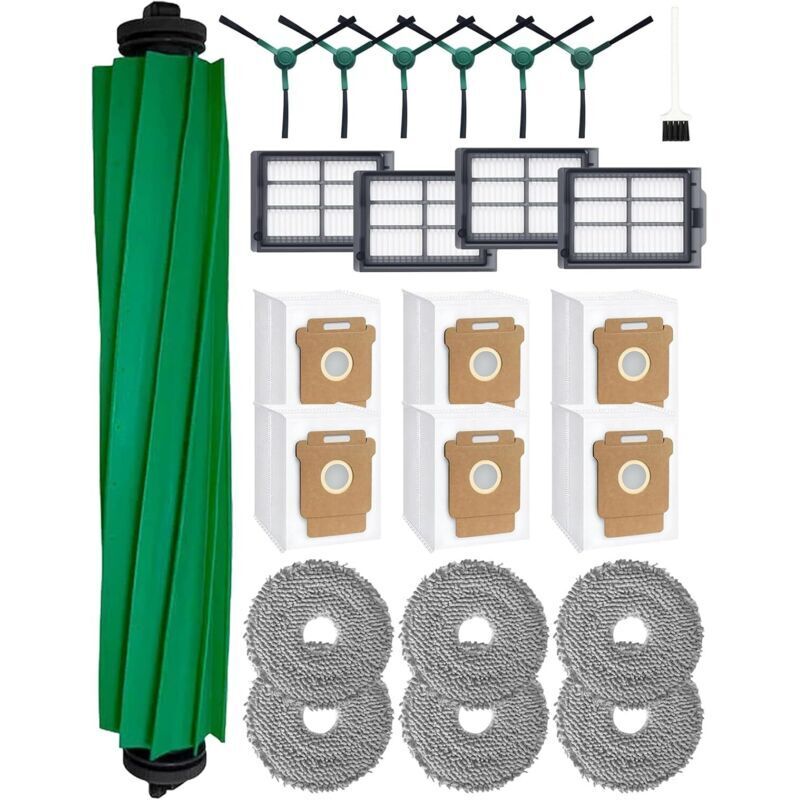 24-teiliges Zubehörset für den iRobot Roomba Plus 405/505 Kombi-Saugroboter: 1 Hauptbürste, 6 Seitenbürsten, 4 HEPA-Filter, 6 Staubsaugerbeutel, 6