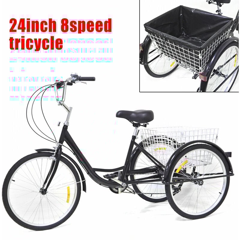 Senderpick - 24 Zoll 3 Räder Fahrräder 8 Gänge Erwachsene Dreirad Erwachsenendreirad + Korb