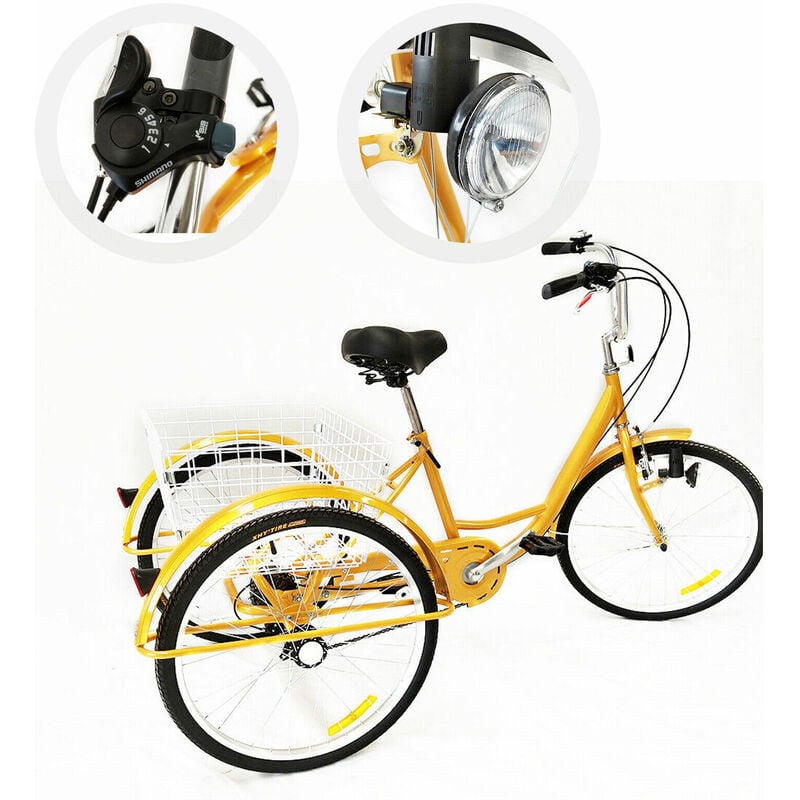 24 Zoll Erwachsene Dreirad 6-gang 3-rad Fahrrad Mit Lamp Mit Korb Adult Tricycle