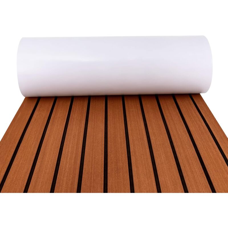 240x60x0.6Cm Bodenbelag Fußboden Selbstklebend Mat Yacht Boot Decking, Braun Mit Schwarzer Naht, Wohnmobil Boot Yacht Bodenbelag Matte, Einfach