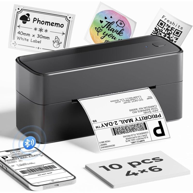 241BT Thermo-Etikettendrucker, 4X6 Selbstklebender Etikettendrucker, Bluetooth- und USB-Konnektivität, Kompatibel mit Smartphones, Windows, Mac,