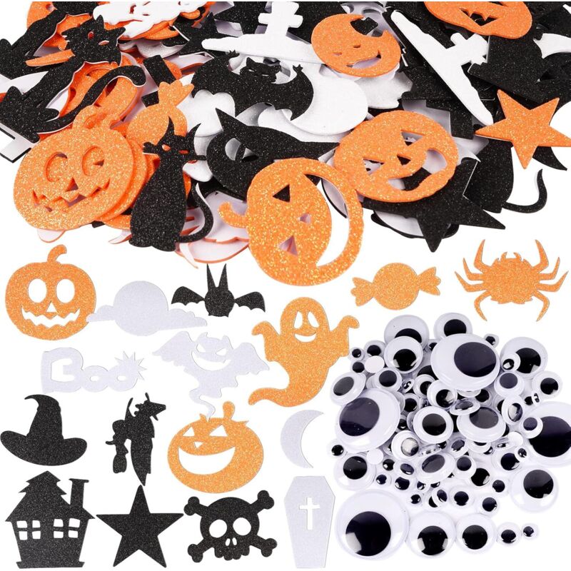 Bluedeer - 246 stk Halloween Deko Set 146Pcs Halloween Aufkleber Selbstklebend Kürbis Geist Eva-Schaum Stickers mit 100Pcs Augen-Sticker diy