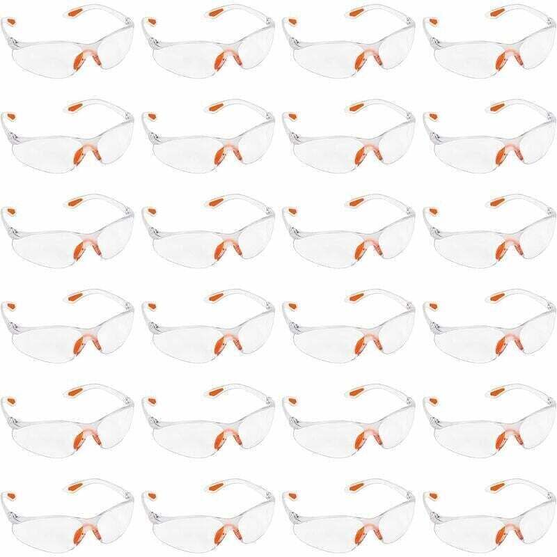 24er-Packung klare Schutzbrillen – Schutzbrillen mit Kunststoffgläsern, Nasensteg und Bügelenden aus Gummi für mehr Komfort – klare Brillen P