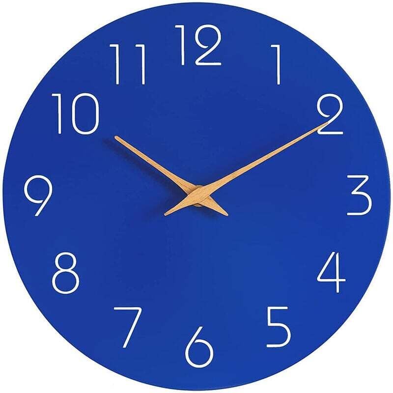 25 cm große Quarz-Wanduhr – Blau, nicht tickend, modern, groß, batteriebetrieben, gut lesbare Wanduhr für Schlafzimmer, Zuhause, Küche, Büro und