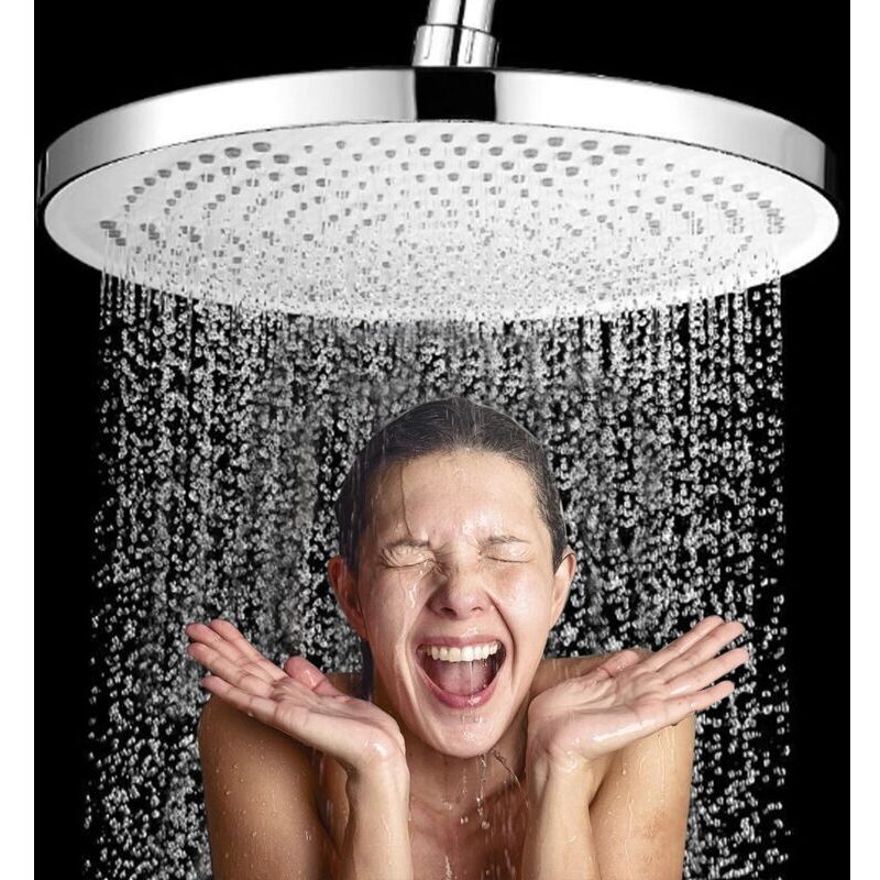 Ulisem - 25 cm runde Hochdruck-Duschplatte, große feste Dusche, wassersparende Dusche, Anti-Kalk-Duschplatte, Universal-Dusche (Silber)