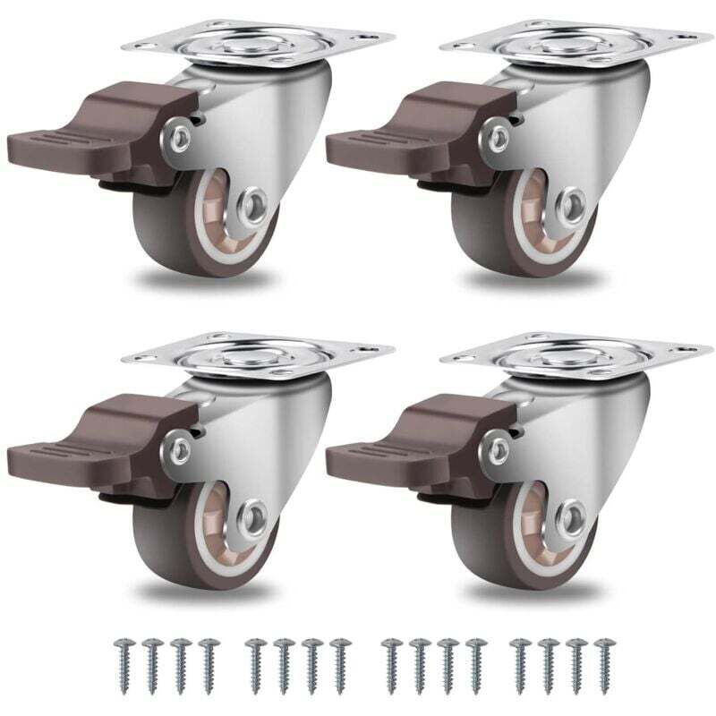 25-mm-Möbelrollen mit 4 Bremsen, bis zu 45 kg schwere Rollen, 360-Grad-Drehgelenk, Gummirollen für alle Böden, Möbel, Regale, Spielzeugkisten, 4er-Set