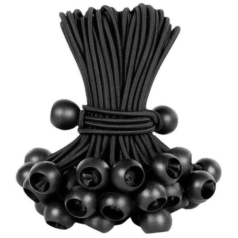 25 Planenspanner mit Kugel, für Banner, Planen, Pavillons, Zelte - Spanngurte, Planenhalter, Gummispanner (Schwarz)