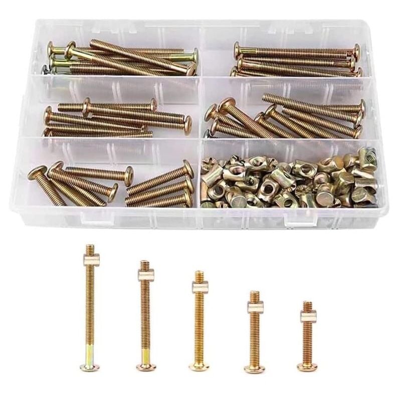 Aougo - 25 Stück Sechskantschrauben, Schrauben mit 25 Stück Zylindermuttern, Schrauben mit Zylindermuttern-Sortimentsset, für Möbel, Babybetten,