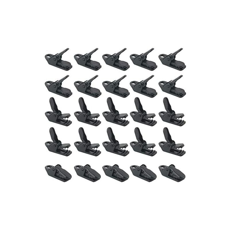 Memkey - 25 Stück/Beutel schwarze Zeltklemmen, winddichte Markisenklemmen, Kunststoff-Windseil, Markisen-Clip, Campingzelt sichert für den