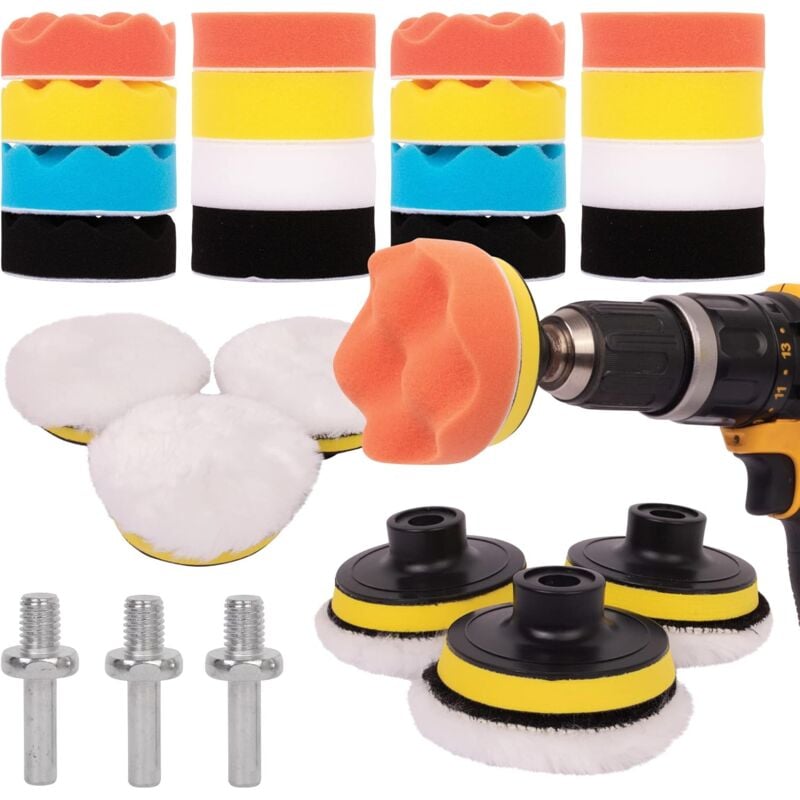 25-teiliges Auto-Polierset – Polierpad für M10/M14-Bohrer, Akkuschrauber und Poliermaschinen – verschiedene Glättegrade