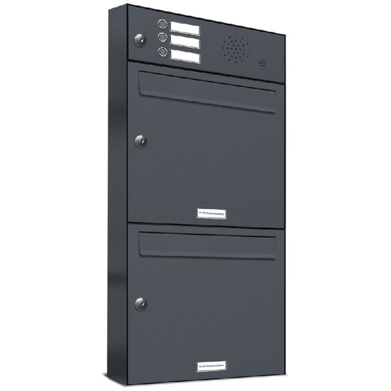 2er Briefkasten Anlage Aufputz - Wandmontage RAL 7016 Anthrazit 3 Klingel