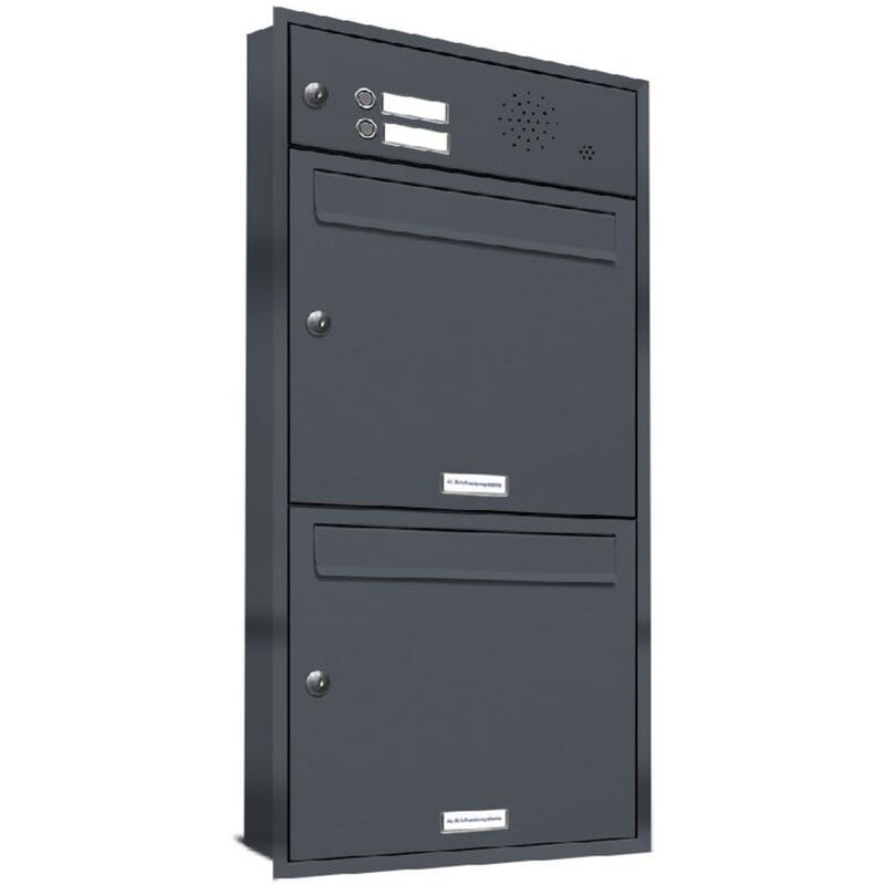 Al Briefkastensysteme - 2er Briefkasten Anlage für Unterputz Montage Klingel ral 7016 Anthrazit