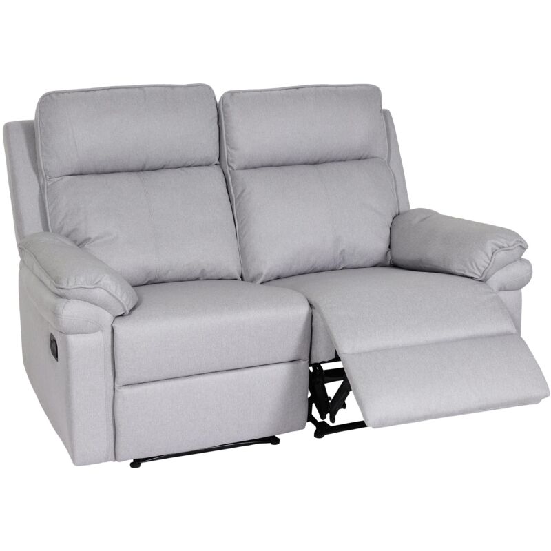 2er Kinosessel HHG 144, Relaxsessel Fernsehsessel mit Armlehne, Liegefunktion Nosagfederung Stoff/Textil hellgrau