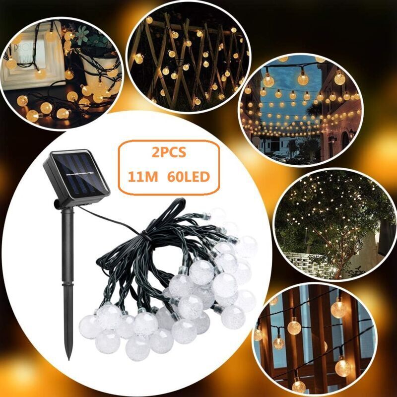 2er-Pack 11 m 60 LED-Solarleuchten, 60 LED-Solarleuchten für den Außenbereich, 8 Modi, geeignet für Garten, Weihnachten, Hochzeit, Party Blu Ray mumu
