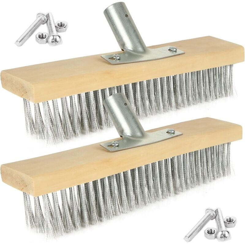 2er-Pack 30-cm-Drahtbesenkopf, Scheuerbürstenkopf aus hartem Stahl, robuste Kehrbürste für Deck, Pflaster, Terrassendielen, Einfahrten, Algen,