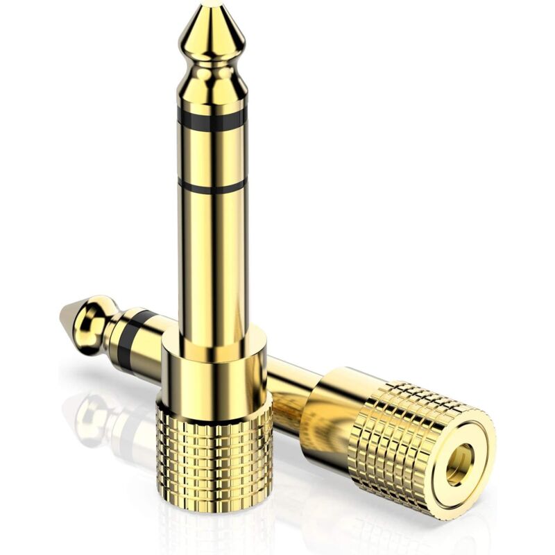Dolaso - 2er-Pack 6,35-mm-Klinkenstecker auf 3,5-mm-Klinkenadapter, vergoldeter Stereo-Kopfhörer-Adapter für Tastatur, Lautsprecher, Gitarre, Klavier