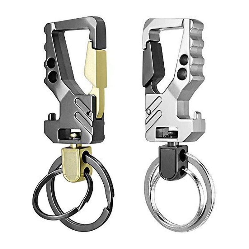 2er-Pack Auto-Schlüsselanhänger mit Flaschenöffner – 2 Metallringe – (Waffenlauf/Gold + Silber/Waffenlauf)