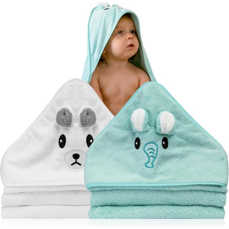 2er Pack Babyhandtücher mit Kapuze 80x80 cm - Baby Erstausstattung Neugeborene - Kapuzenhandtuch Baby mit Tieren - Baby Erstausstattung - Baby