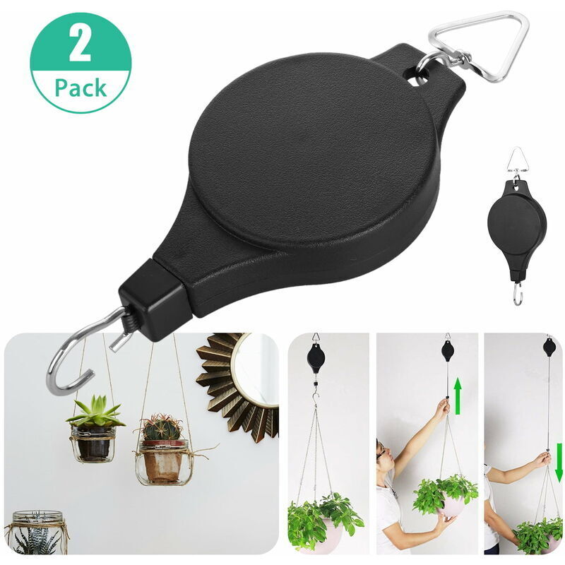 2er-Pack einziehbare Riemenscheibe für Pflanzen, hängende Pflanzgefäße, Blumenkorbhaken für Gartenkörbe, Töpfe und hängende Vogelhäuschen (oben nach