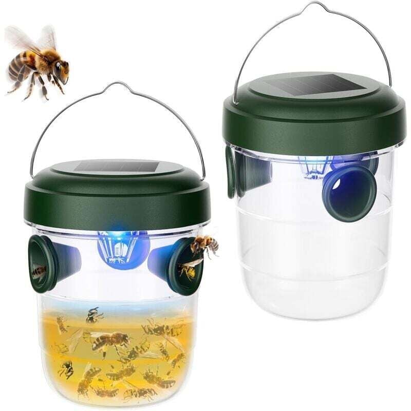 XVX - 2er-Pack hängende Wespenfallen, solarbetriebene Wespenfalle für den Außenbereich, für Holzbienen, Gelbe Jacken, Hornissen mit LED-Licht, für